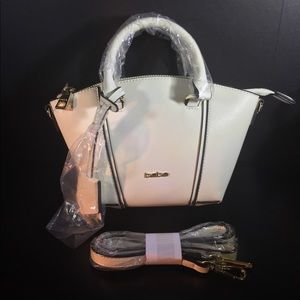 Bebe Nadia White Faux Leather Mini Satchel Handbag